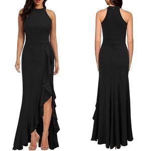 Women's High Neck Split Bodycon Mermaid Evening Cocktail Dress